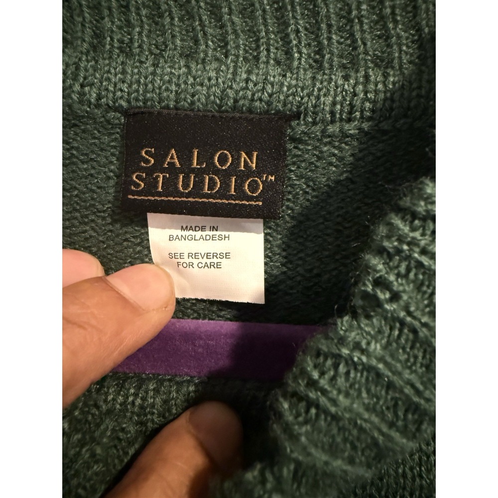 Vintage Salon Studio Embroidered Long Sweater Dress‎ Green Long Sleeves Size Med - Picture 3 of 7
